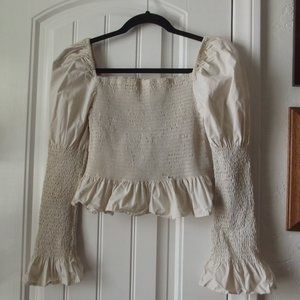 White Ecru Ruched Top blouse Size M by Mebon Machine Jeans